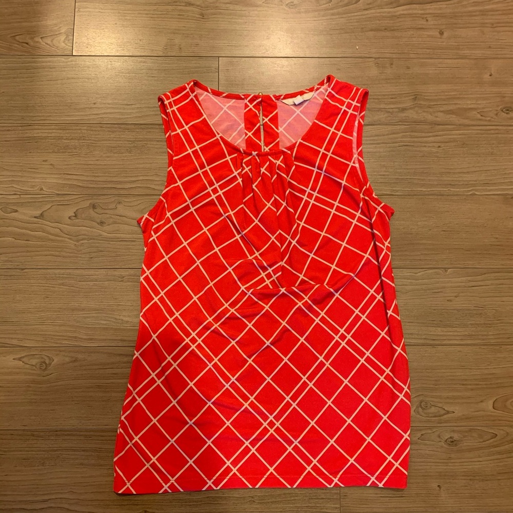 Banana Republic Red & Tan Checkered Sleeveless Top